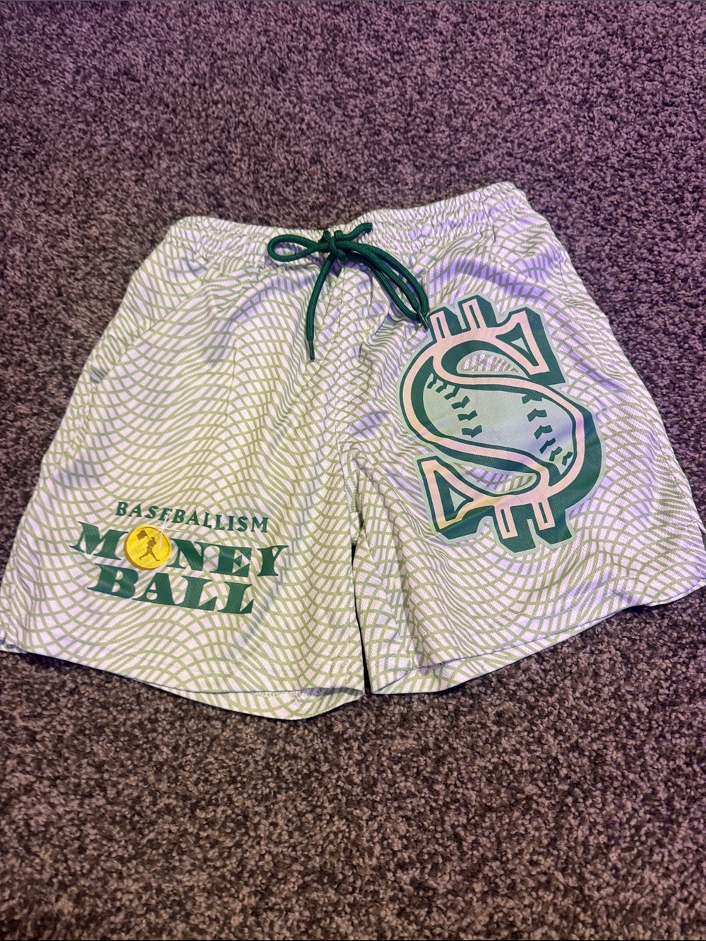 Money Ball Kids' White & Green Graphic Athletic Shorts